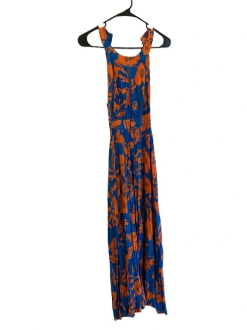 Able The Label Maxi Dress XS Blue Orange Floral Smocked Boho Sleeveless - Picture 3 of 6